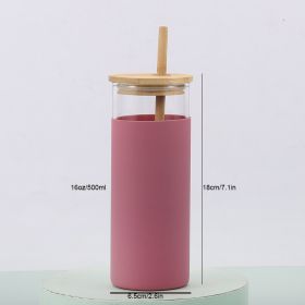 1pc 16oz Bamboo Lid And Straw Silicon Rubber Case Borosilicate Colored Water Bottles Glass