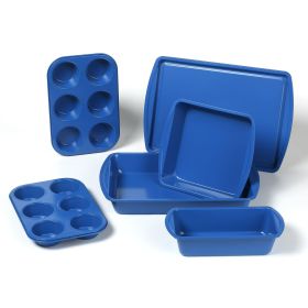 6 Piece Non-Stick Bakeware Sets, Easy for Release and Clean up, Carbon Steel, Blue