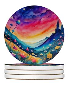 Colorful Campanula Large Sandstone Coasters Pack of 4 Absorbent Round Coasters Decor Gifts for Men or Women, 4 in, Multicolor