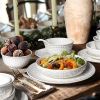 Pasta Bowls, 32oz Salad Bowls Set of 4, White Ceramic Soup Bowls 8 Inch Embossment Large Serving Bowl Wide and Shallow Bowls for Kitchen