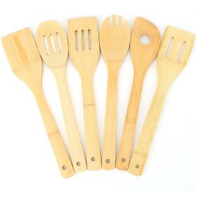 Set Of 6Pcs Cooking Utensil Bamboo Wooden Spoons Spatula Kitchen Cooking Tools Nonstick Wooden Cookware Kitchen Gadgets (Option: Burlywood)