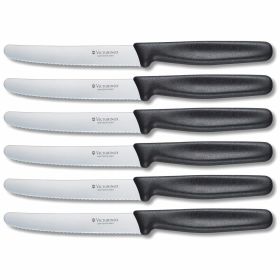 6 Piece Victorinox Swiss Army Cutlery Classic 4.5" Round Tip with Serrated Blade Steak Knife Set (Available in 8 Colors: Green)